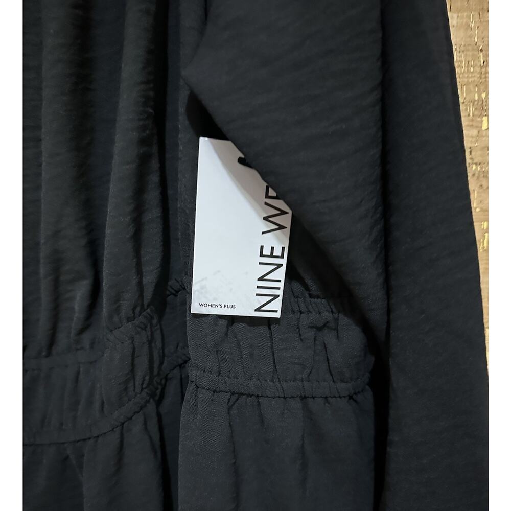 Nine West Top Womens Black Squareneck Peplum Blouse Stretch Elastic Cuff Plus 5X - Picture 3 of 5